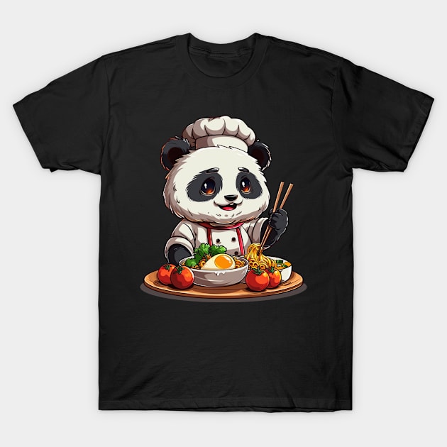 Panda as Japanese Ramen Chef - Panda Bear Japanese T-Shirt by Anassein.os